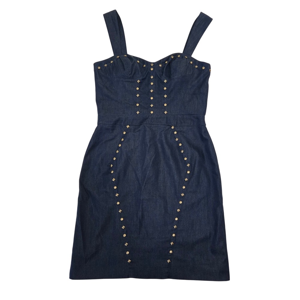 Betsey Johnson Denim Studded Sweetheart Bodycon Mini Dress Dark Wash Size 10